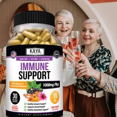 Kaya Naturals Immune Support supplement bottle with capsules displayed on a white background.