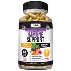 Kaya Naturals Immune Support supplement bottle with label, showcasing natural herbal ingredients for immune health.