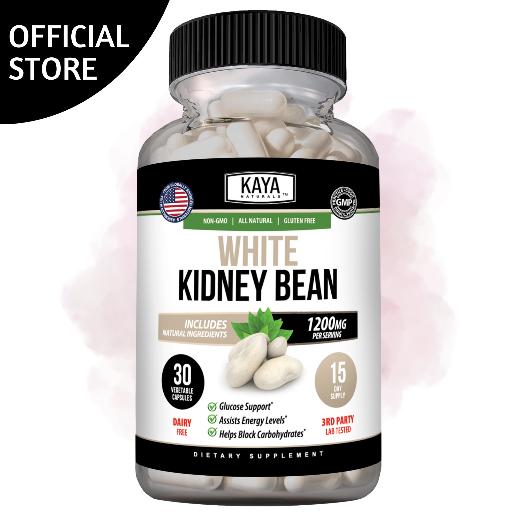 White kidney beans from Kaya Naturals in a clear bowl, showcasing smooth, plump beans ready for cooking or recipes.