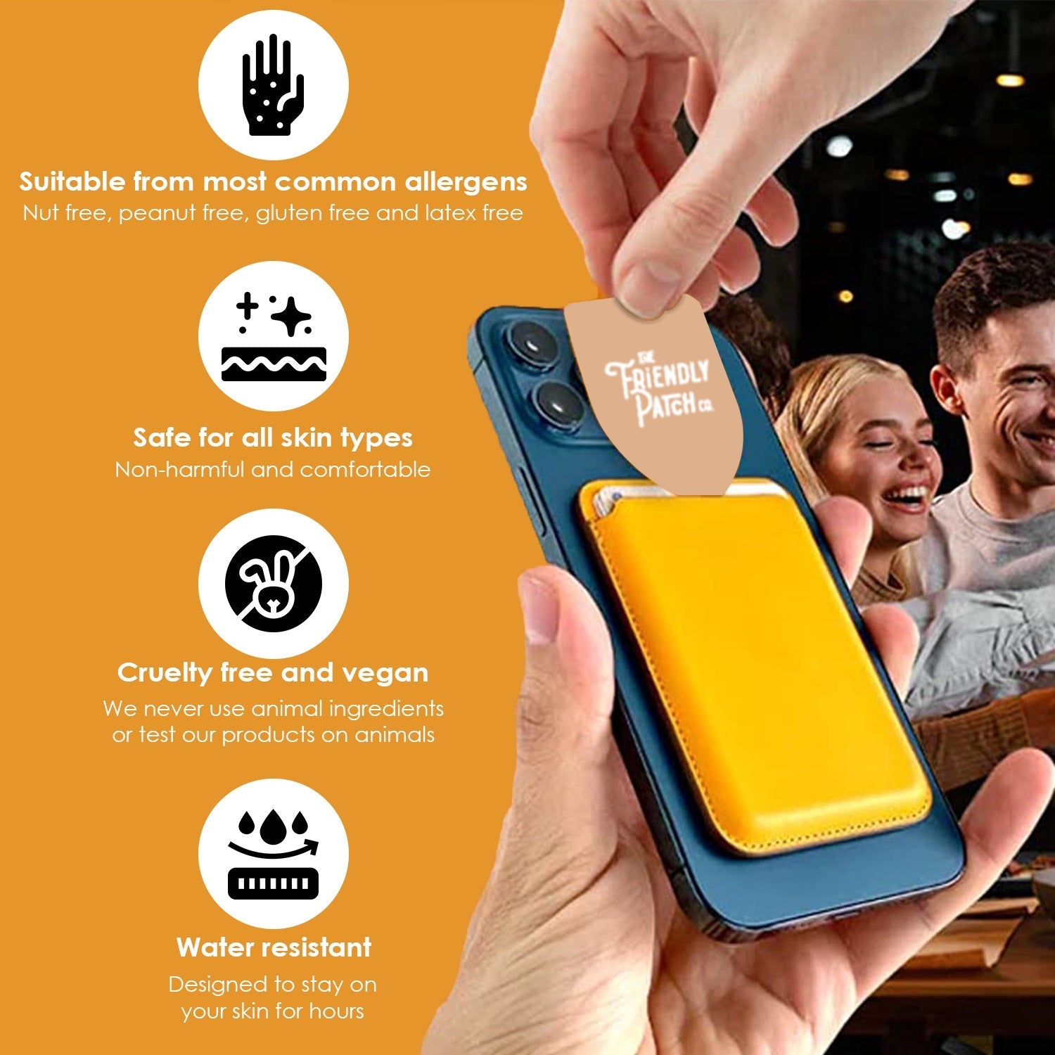 Eight Last Call Patches by Friendly Patch Co for hangover recovery, wearable skin supplement for late-night travel use.