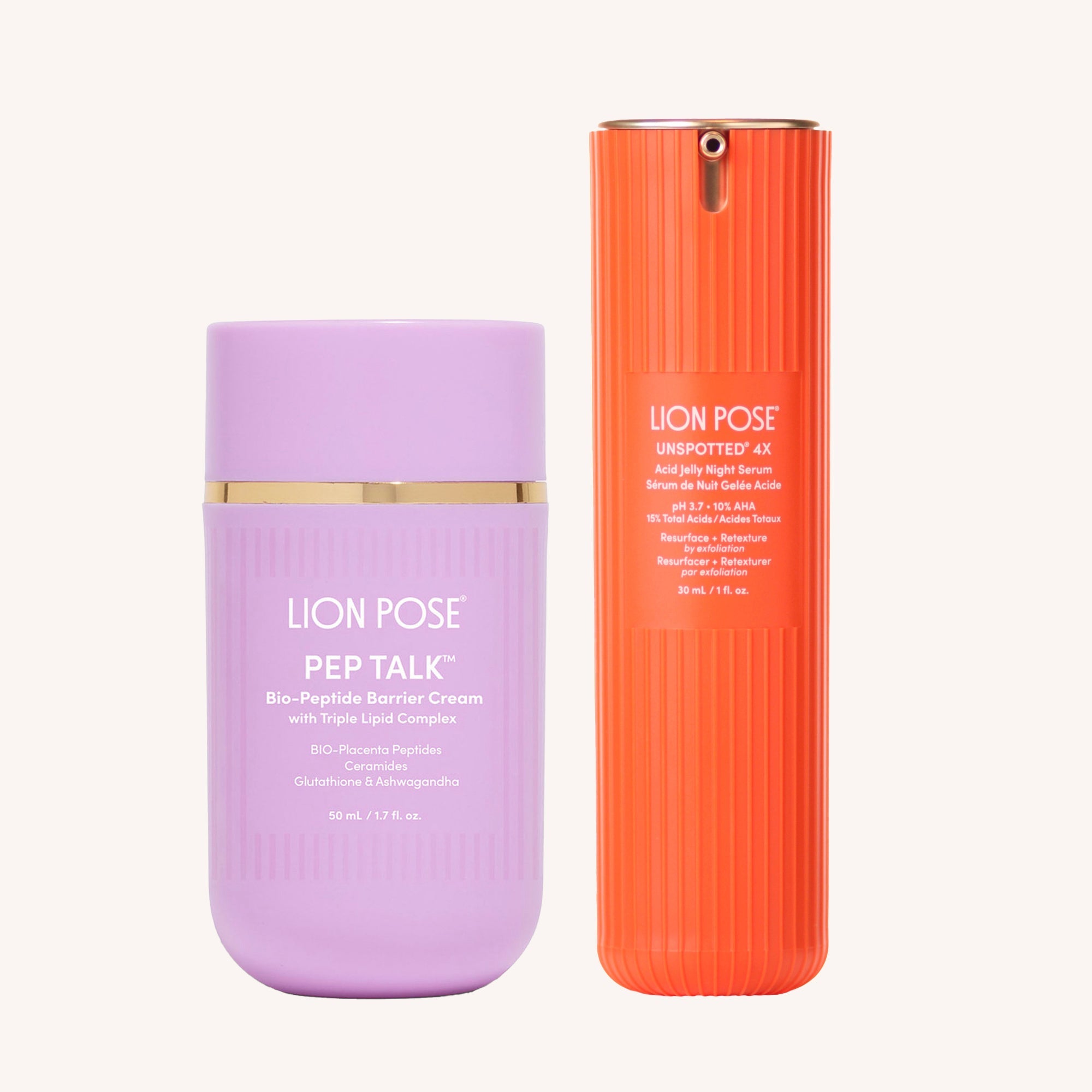 Lion Pose The Placenta Facial set with dark spot serum and triple lipid peptide cream for skin barrier repair and brightening.