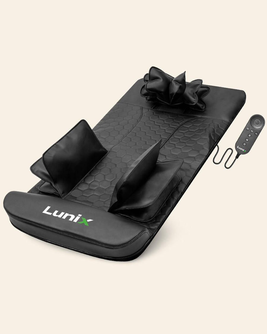 Lunix LX27 stretching mat and massager in charcoal black, health and beauty product with textured surface for relaxation and stretching.