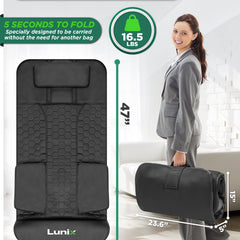Lunix LX27 Stretching Mat Massager in charcoal black, used for health and relaxation exercises on a soft, textured surface.
