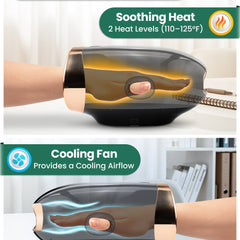 Lunix LX30 Rolling Hand Massager in charcoal black with kneading, compression, heat, and cooling fan features for hand relief.