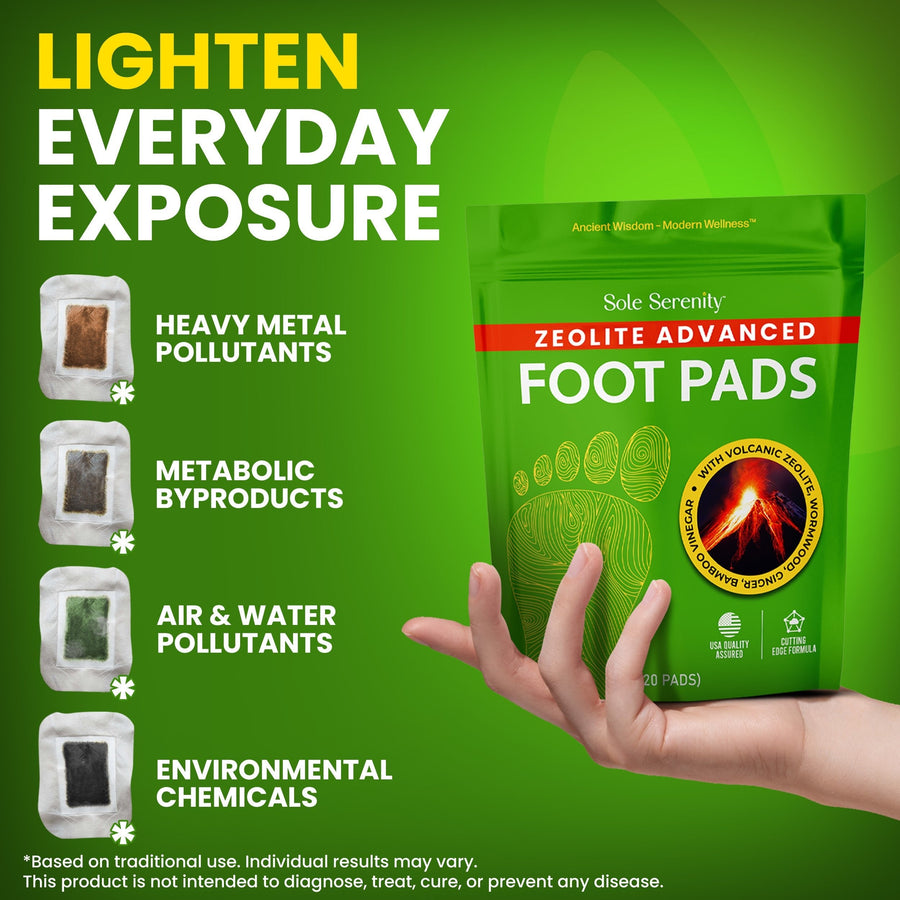 Lure Essentials Sole Serenity Foot Pads with Zeolite and botanical ingredients for detox and relaxation.
