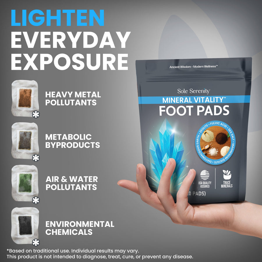 Lure Essentials Mineral Vitality Detox Foot Pads with fulvic acid, sea salt, and magnesium for foot detoxification and relaxation.