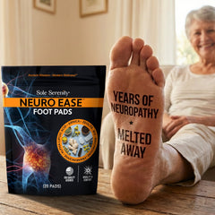 Lure Essentials Sole Serenity Neuro Ease Foot Pads for nerve discomfort relief, shown on clean foot in natural setting.
