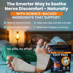 Lure Essentials Sole Serenity Neuro Ease foot pads for nerve discomfort support, shown on feet in a home setting.