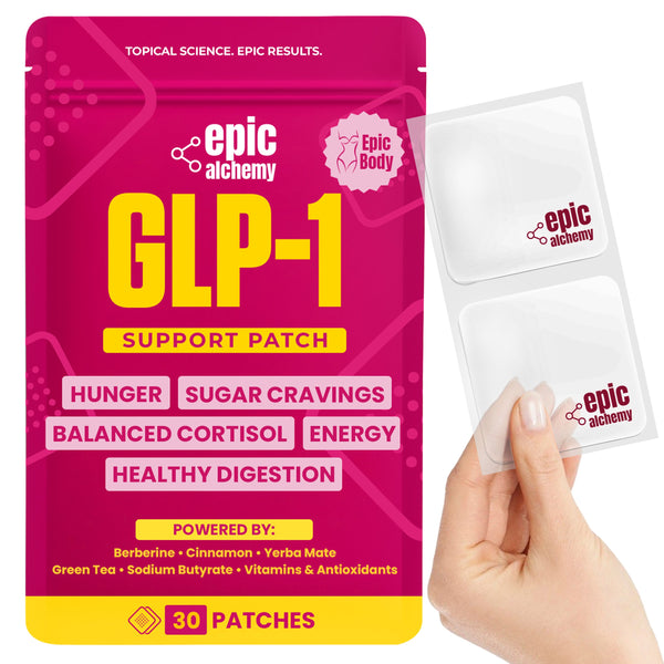 Lure Essentials Epic Body GLP-1 Berberine patches in packaging, designed for weight management and metabolic support.