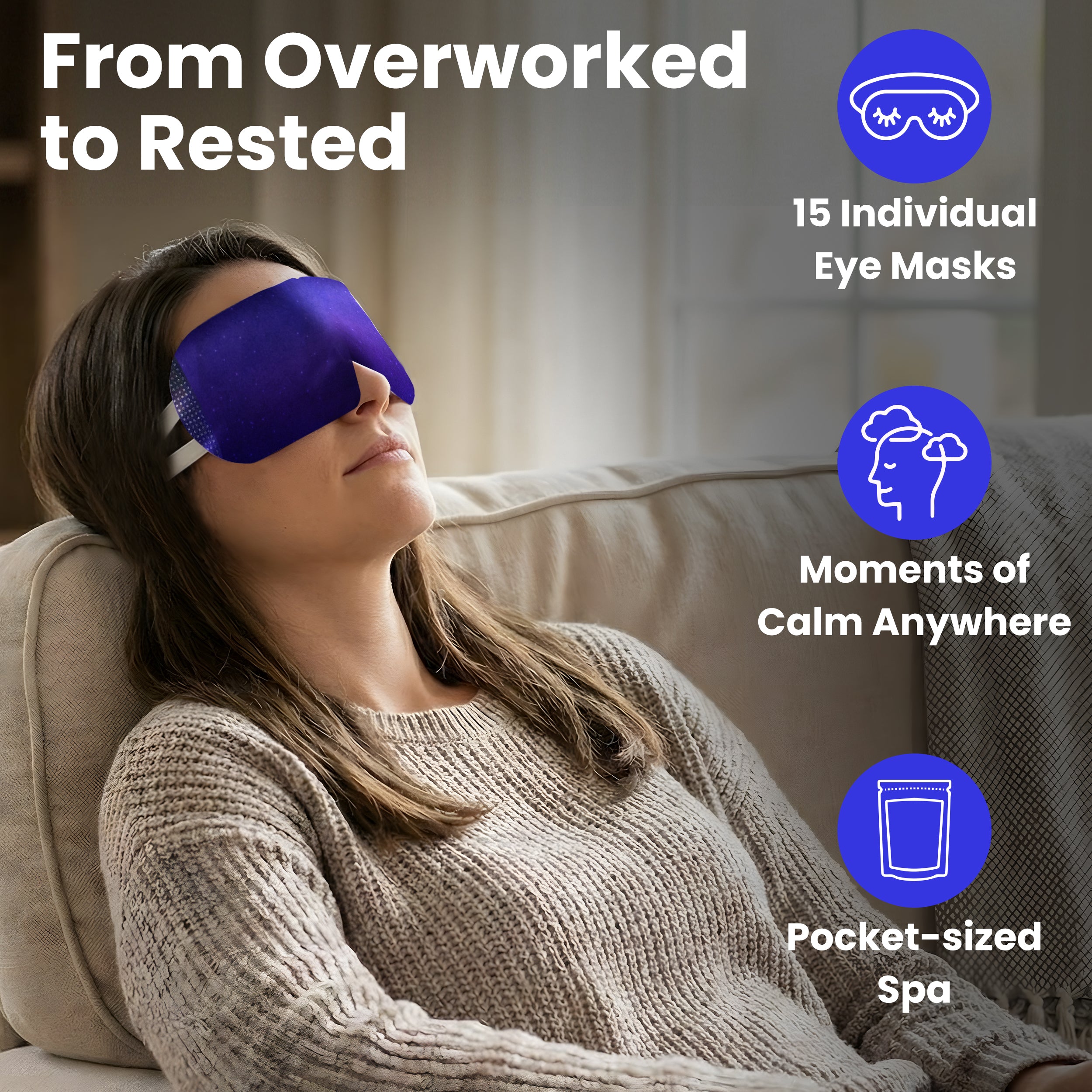 Lure Essentials Eye Serenity Steam Eye Mask for dry eyes, puffiness, sleep, and travel, featuring self-heating warm eye compress.
