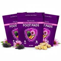 Lure Essentials Immune Harmony Detox Foot Pads with elderberry and zinc for wellness and detox, shown on foot in a natural setting.