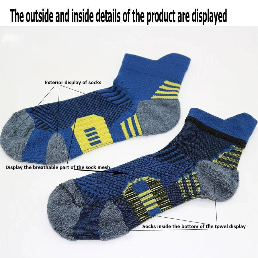 Mandotos 3-pair set of athletic sports socks with towel bottoms, non-slip grip, quick-drying fabric, suitable for running, basketball, and training.