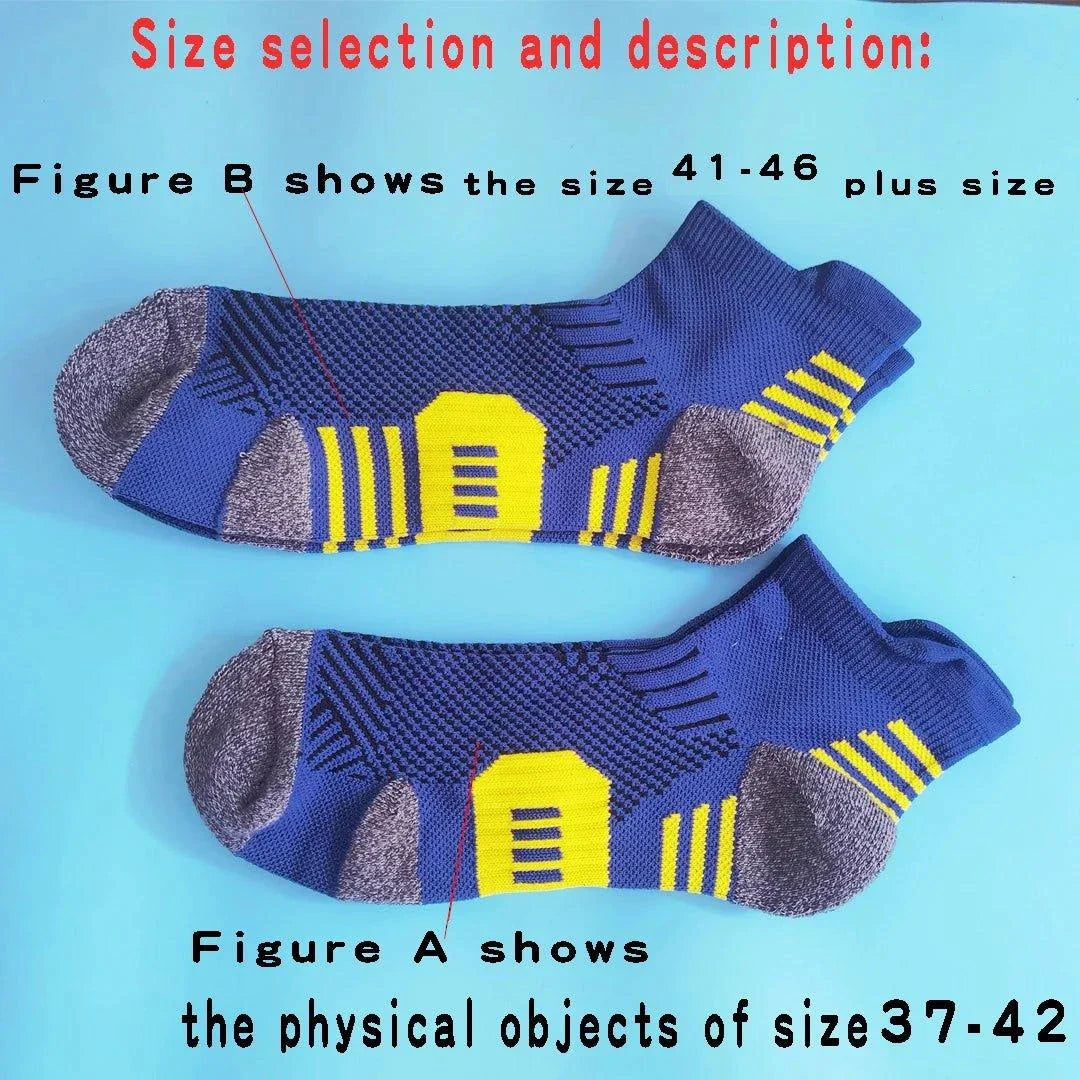 Mandotos 3-pair fitness sports socks with towel bottom, non-slip grip, short quick-drying design for men and women during running or training.