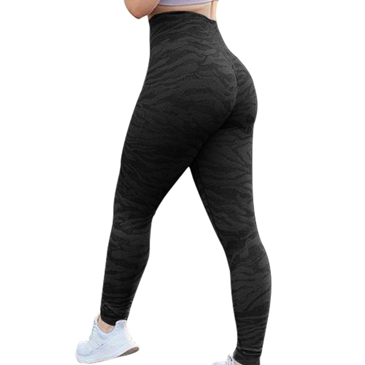Mandotos women's butt leggings featuring push-up design, gym workout tights, fitness yoga pants, black stretch fabric, high waist.