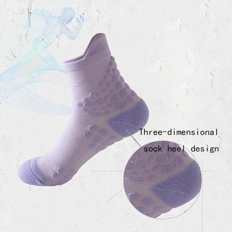 Mandotos TrailBliss women's crew socks in a pack of six, cushioned, breathable, anti-odor, ideal for hiking, running, cycling, and fitness.
