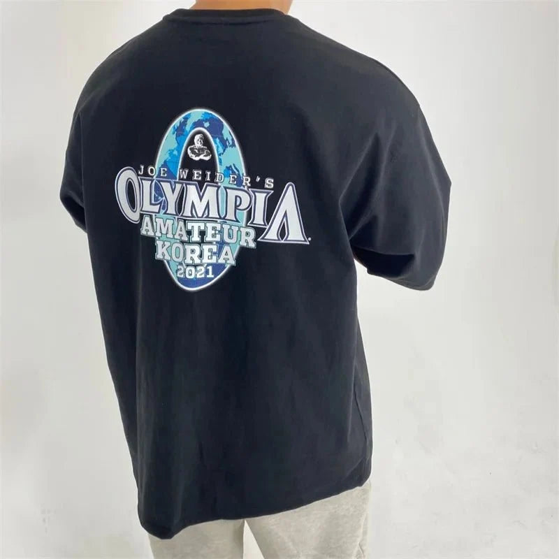 Men's cotton fitness T-shirt by MANDOTOS, short sleeve summer gym T-shirt with a comfortable fit for workout and casual wear.