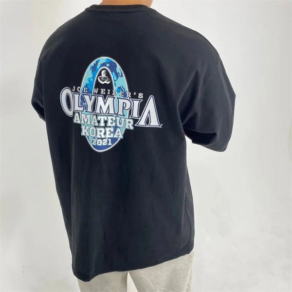 Men's cotton fitness T-shirt by MANDOTOS, short sleeve summer gym T-shirt with a comfortable fit for workout and casual wear.