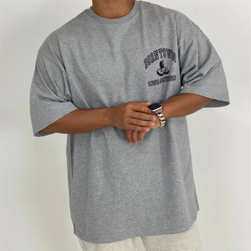 Men's cotton fitness T-shirt by MANDOTOS, short sleeve summer gym tee with a comfortable fit and breathable fabric.