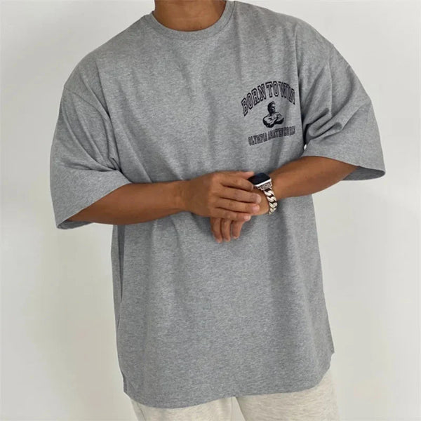Men's cotton fitness T-shirt by MANDOTOS, short sleeve summer gym tee with a comfortable fit and breathable fabric.