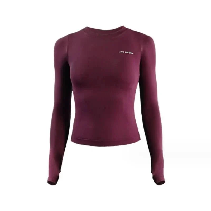 Mandotos long sleeve yoga shirt for women, athletic fitness wear, suitable for gym, running, and active workouts.