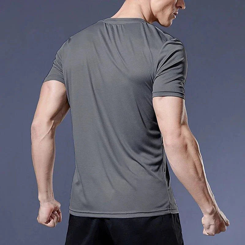 Men's MANDOTOS quick dry compression fitness T-shirt, lightweight and breathable for workout and active wear.