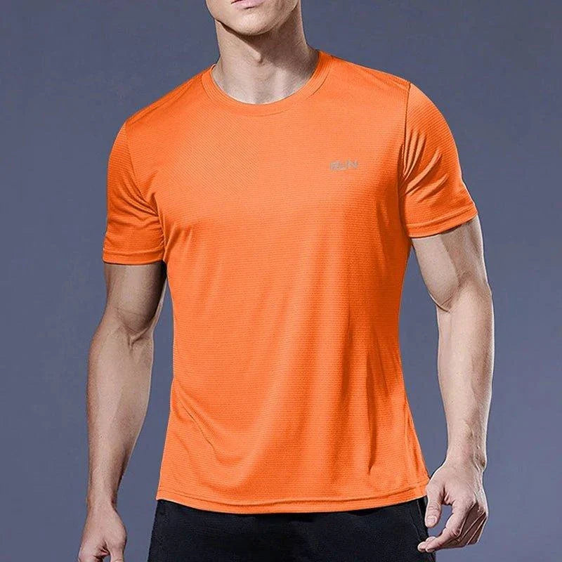 Men's quick dry compression fitness t-shirt by MANDOTOS, shown in black with a fitted, athletic design suitable for workouts.