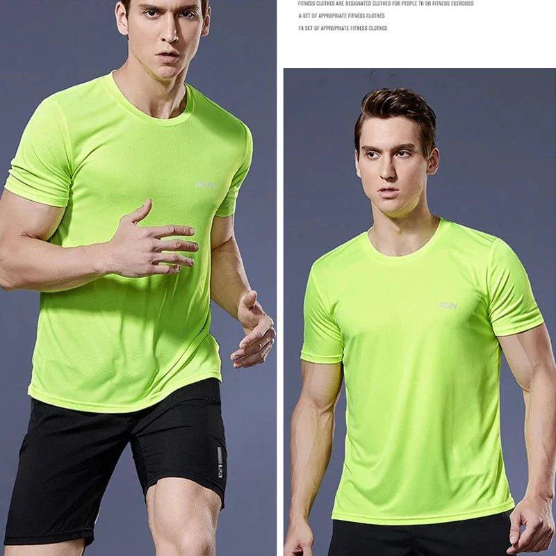 Men's quick dry compression fitness T-shirt by MANDOTOS, shown in black with breathable fabric and athletic fit.