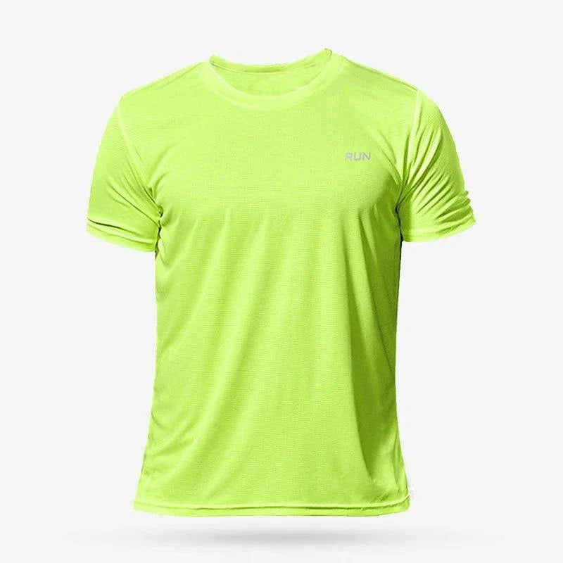 Men's quick dry compression fitness T-shirt by MANDOTOS, shown in a sleek athletic style for workouts and active wear.