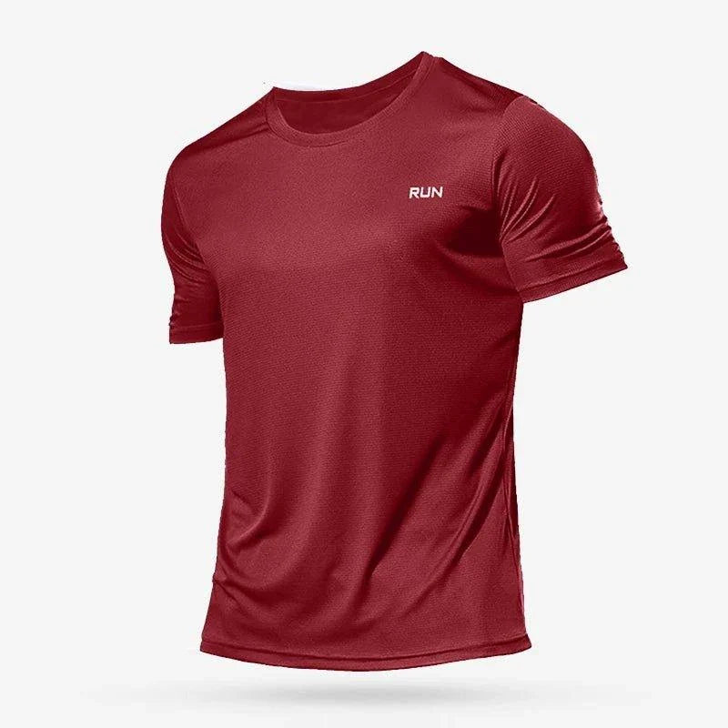 Men's quick dry compression fitness T-shirt by MANDOTOS, showcasing lightweight, moisture-wicking fabric and a snug fit for active wear.