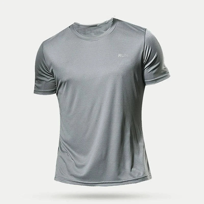 Men's quick dry compression fitness T-shirt by MANDOTOS, shown in black with a fitted design and moisture-wicking fabric.