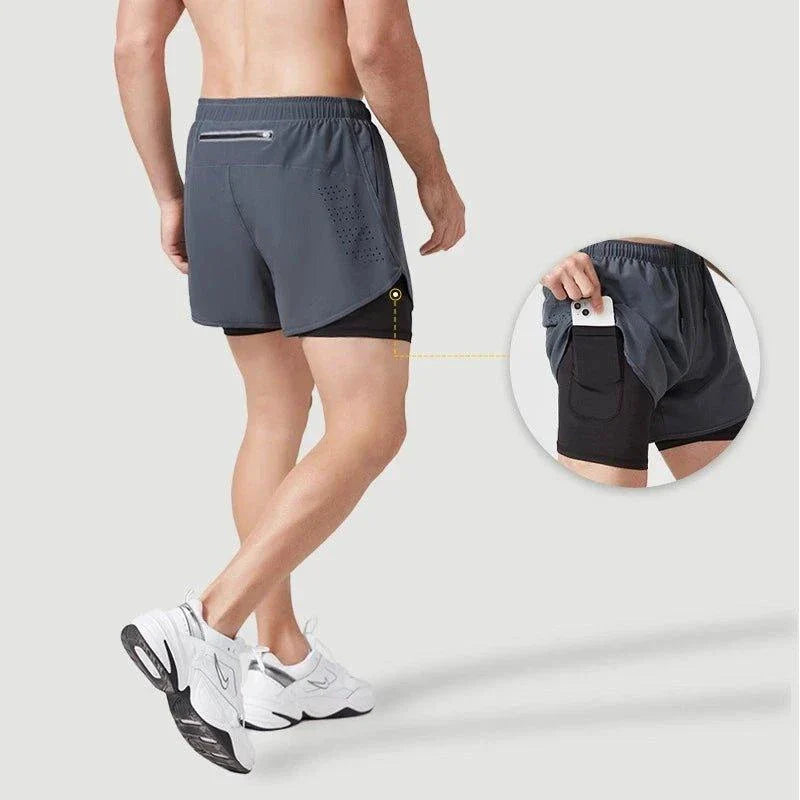 Mandotos men's black running shorts with quick-drying double-layer design for fitness, workout, and training activities.