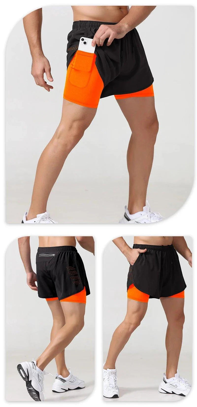 Mandotos men's black quick-drying running shorts with double-layer design, ideal for fitness, workout, and bodybuilding training.