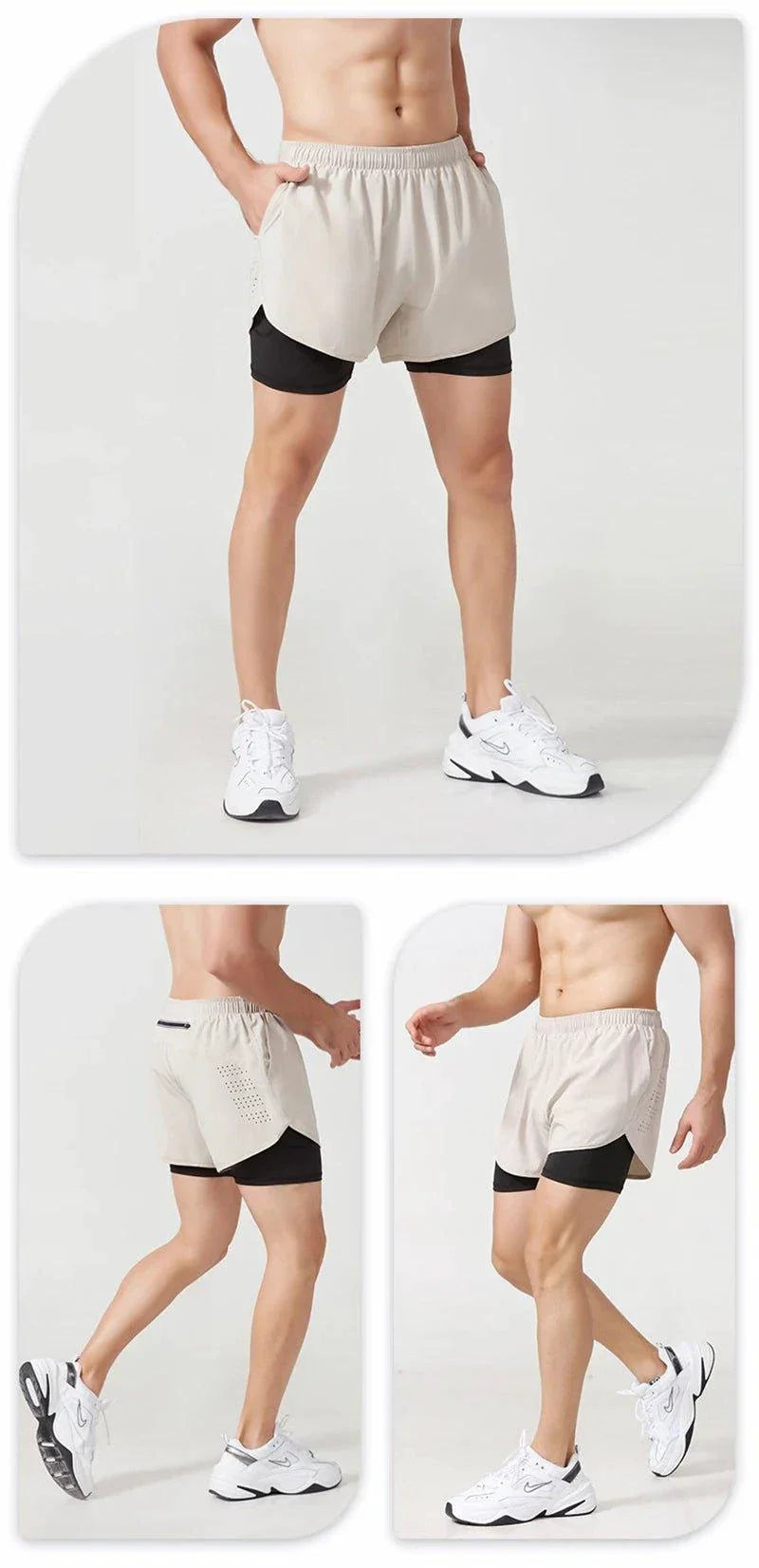 Mandotos men's black quick-drying running shorts with double-layer design, ideal for fitness, workout, and bodybuilding training.