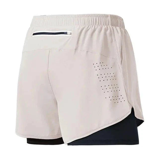 Mandotos men's black running shorts with quick-drying, double-layer design for fitness, training, and workout activities.