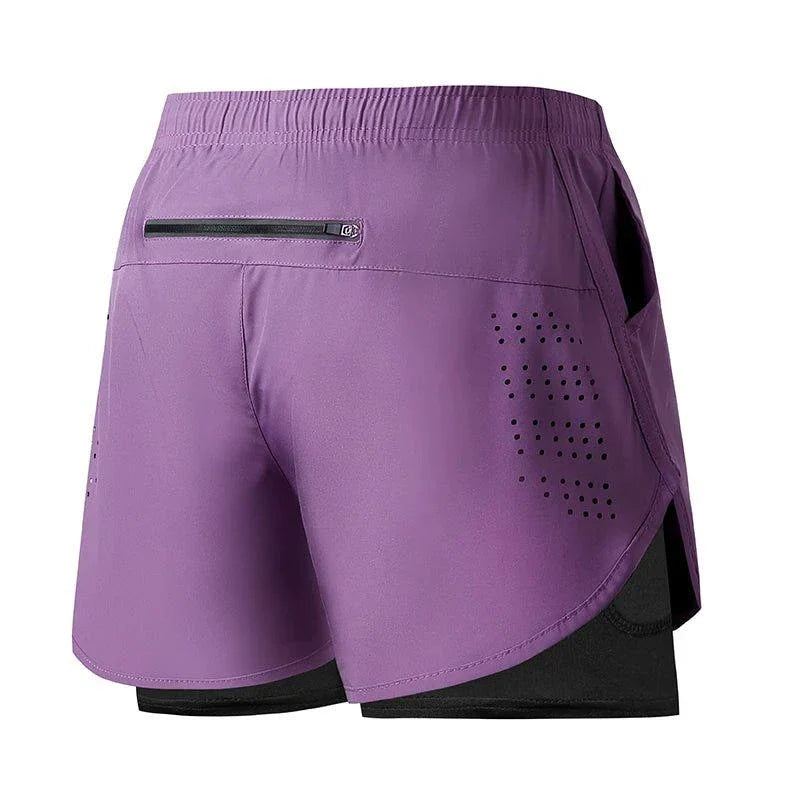 Mandotos men's black running shorts with quick-drying double-layer fabric, ideal for fitness, workout, and bodybuilding training.