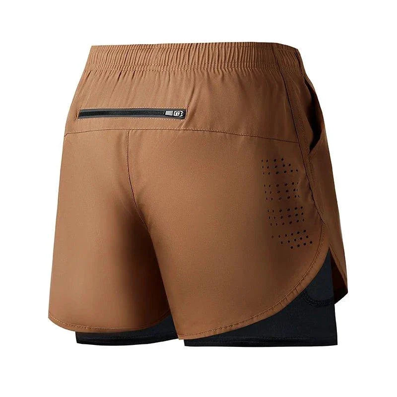 Mandotos men's black running shorts with quick-drying double-layer design for fitness, workout, and bodybuilding training.