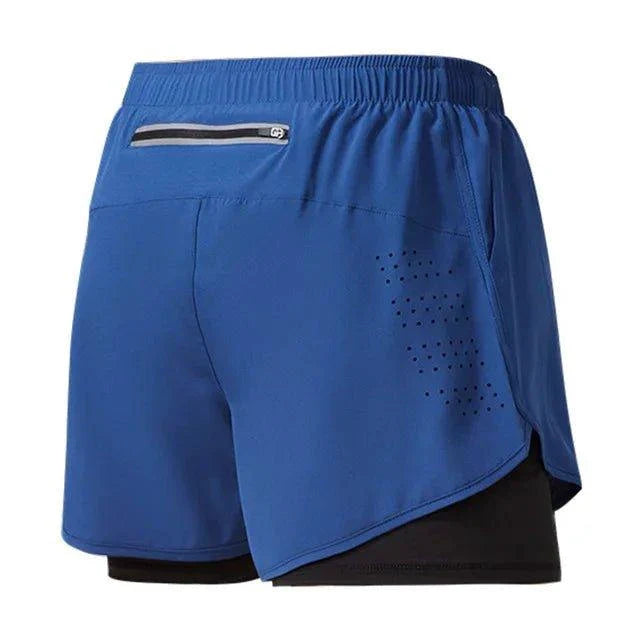 Mandotos men's black running shorts with quick-drying double layer fabric, designed for fitness, workout, and bodybuilding training.