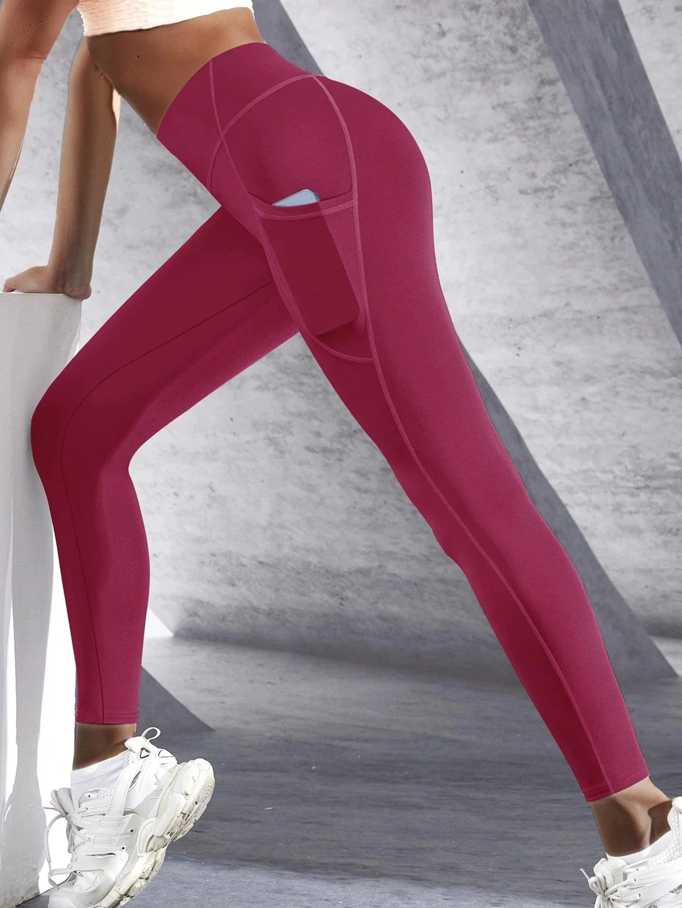 Mandotos high waist women's leggings with stretch fabric, pockets, and a push-up fit, suitable for yoga, running, and fitness activities.