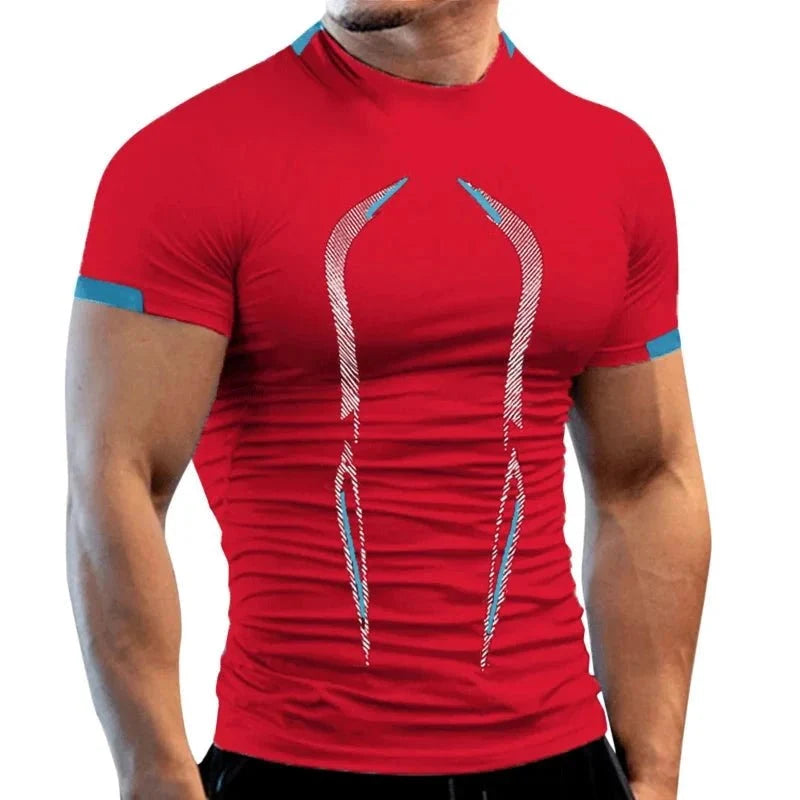 Mandotos men's summer gym breathable T-shirt, quick-drying jogging top, fitness and running T-shirt for active training.