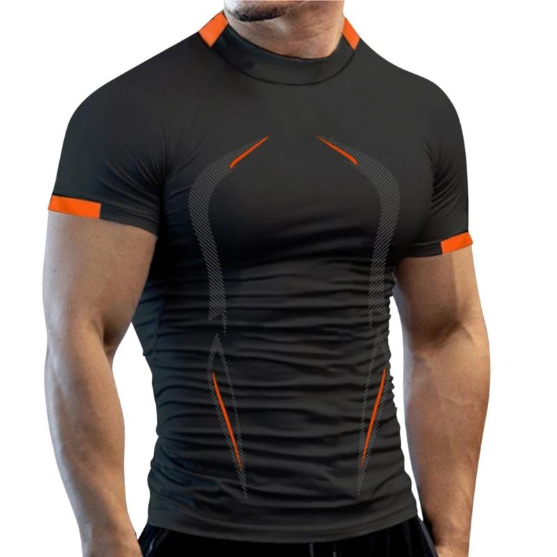 Mandotos men's summer gym breathable quick-drying T-shirt for jogging, running, and training with athletic fit.