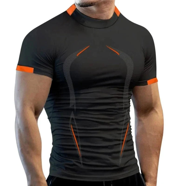 Mandotos men's summer breathable gym T-shirt with quick-drying fabric, ideal for jogging, training, and running workouts.
