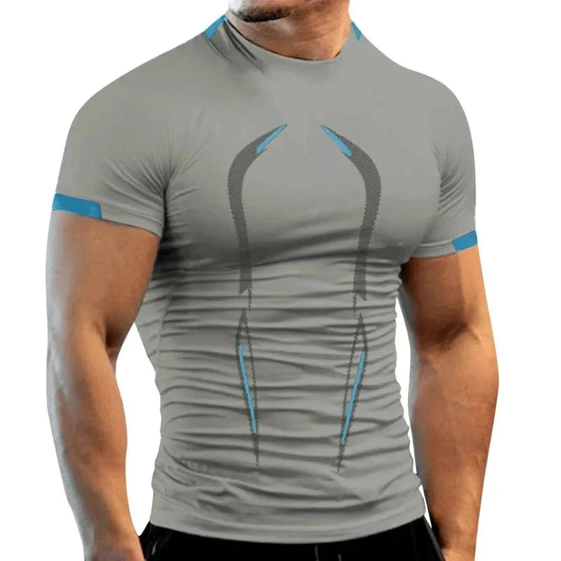 Mandotos men's summer breathable T-shirt, quick-drying fitness top for jogging, running, and training.