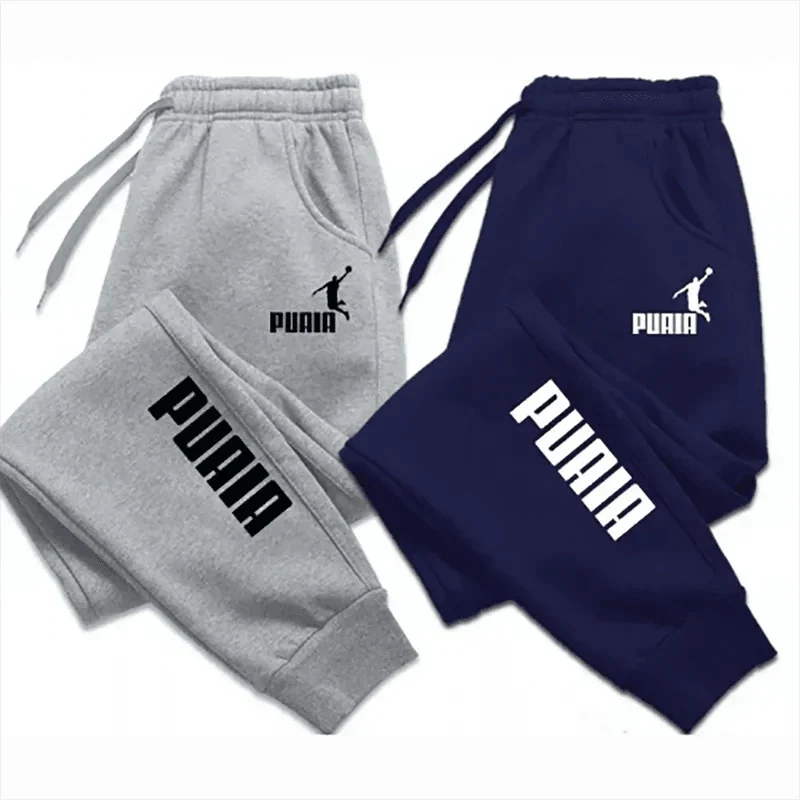 Mandotos PUAIA print men's sport jogging trousers in solid color, autumn/winter fitness loose-fit streetwear pants.