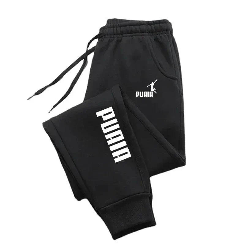 Mandotos PUAIA Print men's jogger pants in solid color, suitable for autumn and winter, sporty and loose-fit streetwear clothing.