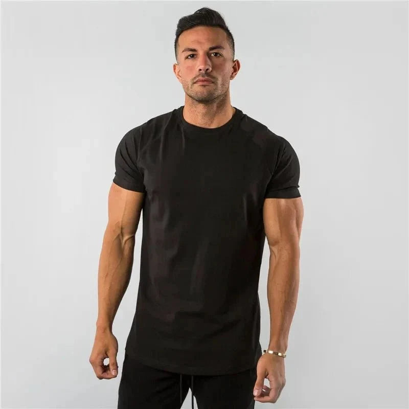 Mandotos men's casual short sleeve T-shirt featuring muscle fit design, ideal for gym, fitness, and streetwear style.