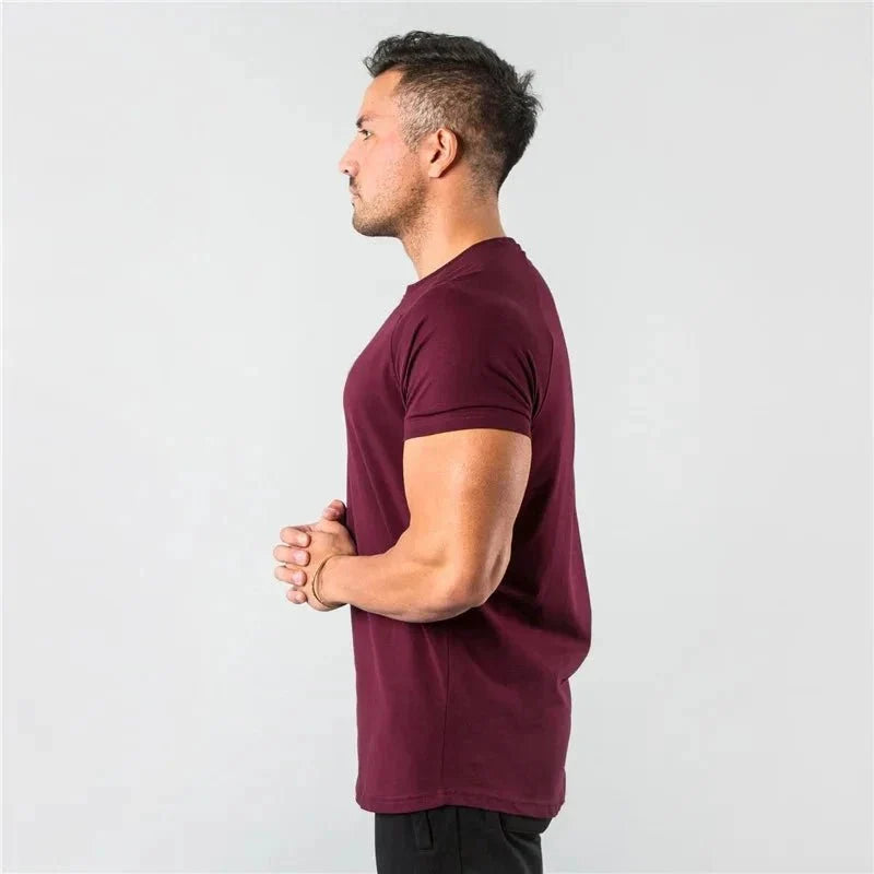 Mandotos men's casual short sleeve T-shirt featuring a slim fit design, ideal for gym, fitness, and streetwear summer style.