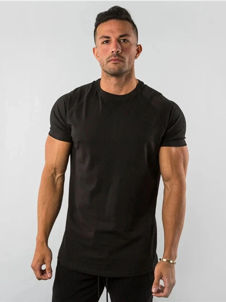 Mandotos men's casual short sleeve T-shirt with slim fit design, ideal for gym, fitness, and streetwear summer style.