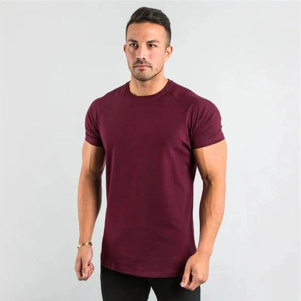 Mandotos men's casual short sleeve T-shirt featuring a muscle-fit design, suitable for gym, fitness, and streetwear styles.