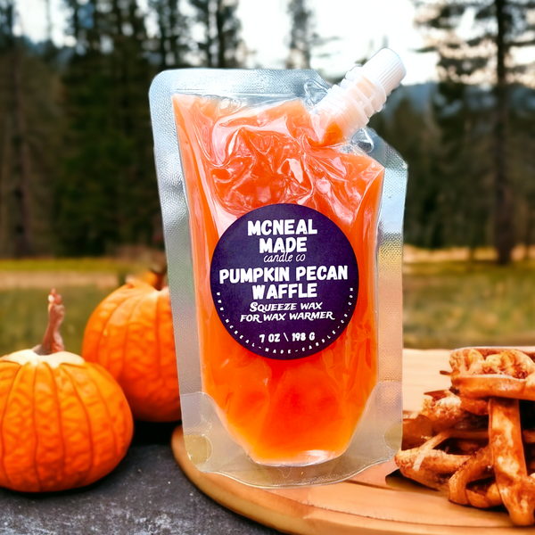 McNeal Made Candle Co Squeezable Wax Melt Pouch with birthday cake scent, showcasing a flexible, highly fragrant aromatherapy home fragrance pouch.