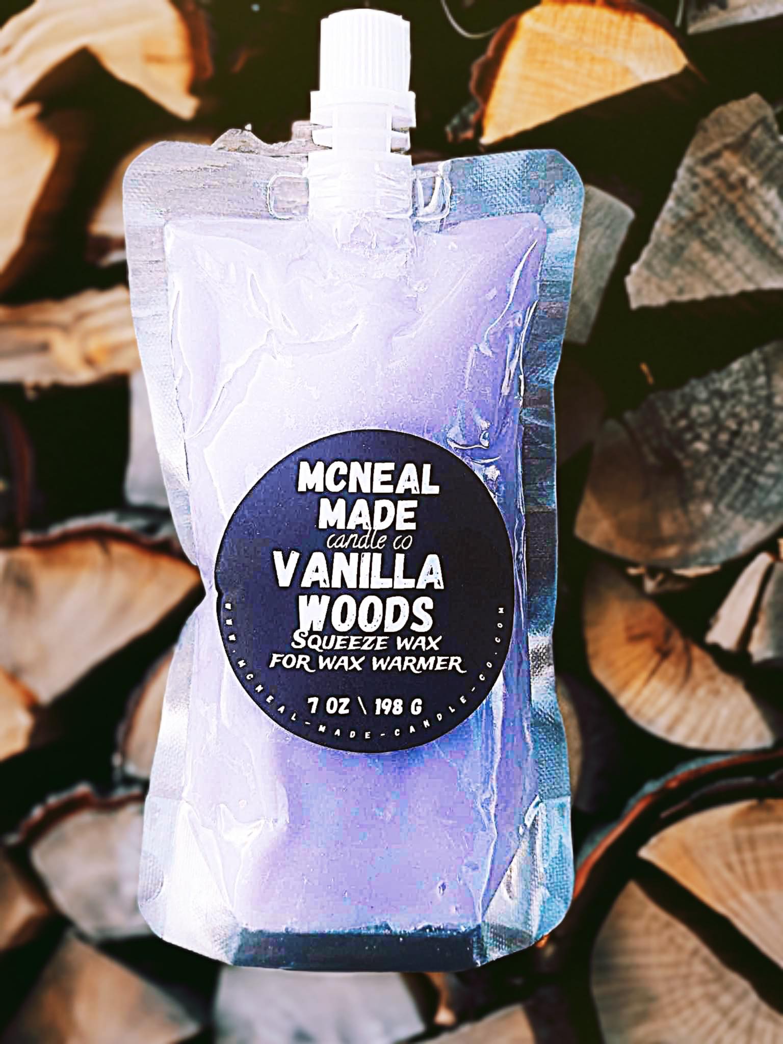 McNeal Made Candle Co Squeezable Wax Melt Pouch with birthday cake scent, showcasing the flexible pouch and vibrant fragrance.